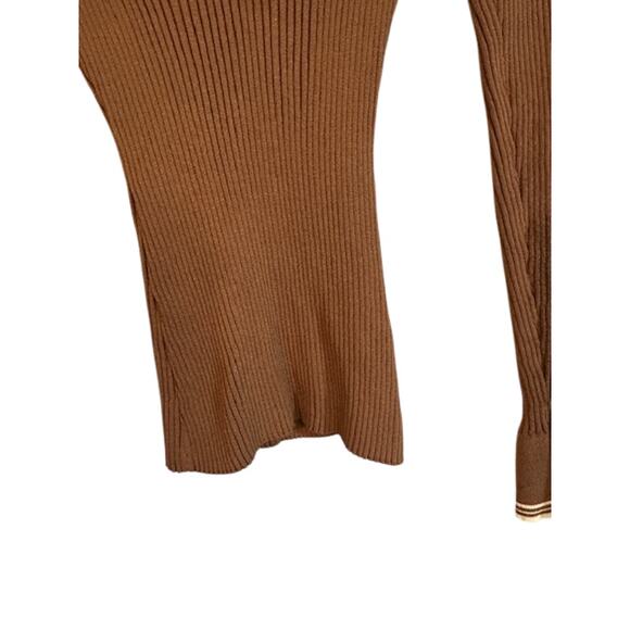 Free Market Brown Ribbed Button Henley Collared Clouse Women Sz M - Picture 6 of 8